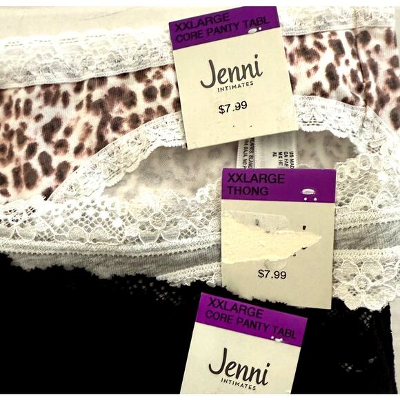 Jenni Intimates Lot 3pcs Thong Bikini Cotton Panty Gray Leopard Black Plus XXL - Picture 3 of 5